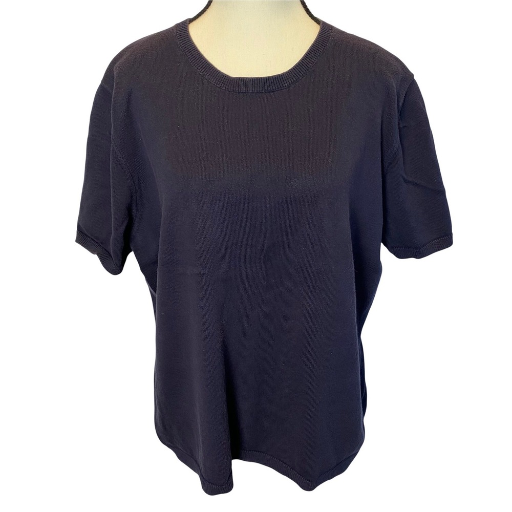 Lands' End Women's Short Sleeve Knit T-Shirt Top Size XL Blue Crew Neck Cotton